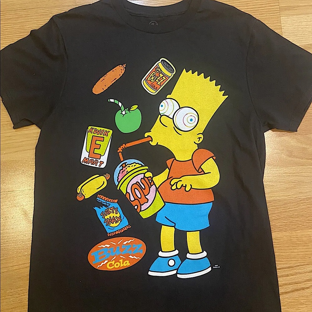 bart simpson t-shirt - black - kwik e mart - buzz cola ( Medium )